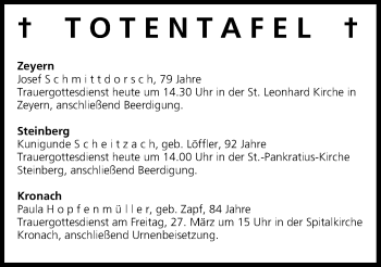 Anzeige von Totentafel vom 25.03.2015 von MGO