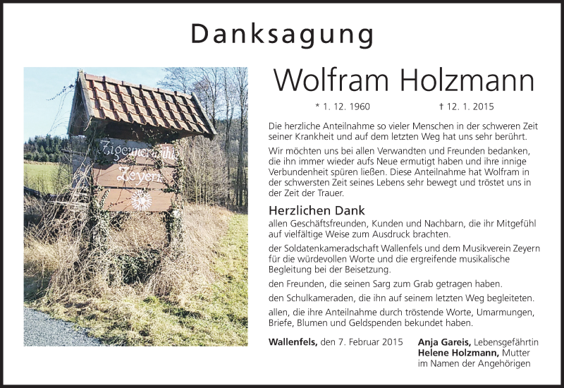  Traueranzeige für Wolfram Holzmann vom 07.02.2015 aus MGO