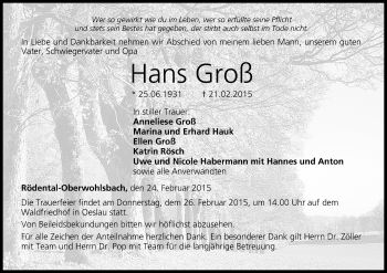 Anzeige von Hans Groß von MGO