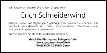 Anzeige von Erich Schneiderwind von MGO