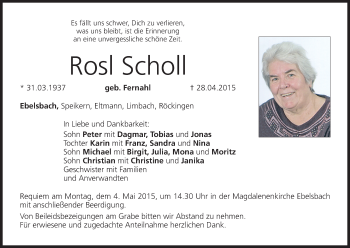 Anzeige von Rosl Scholl von MGO