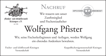 Anzeige von Wolfgang Pfister von MGO