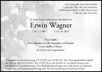 Anzeige von Erwin Wagner von MGO