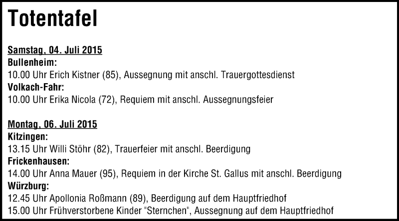  Traueranzeige für Willi Stöhr vom 04.07.2015 aus MGO