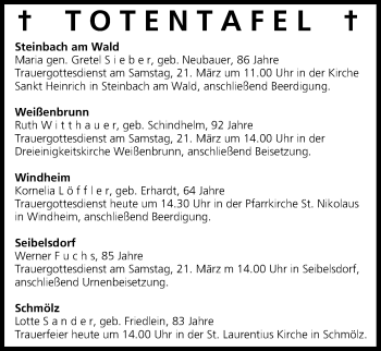Anzeige von Totentafel vom 20.03.2015 von MGO