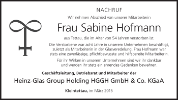 Anzeige von Sabine Hofmann von MGO