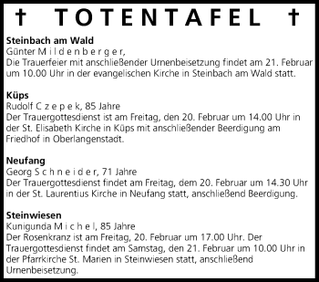 Anzeige von Totentafel vom 20.02.2015 von MGO