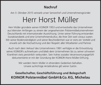 Anzeige von Horst Müller von MGO
