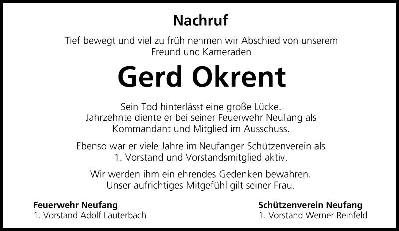 Traueranzeige für Gerd Okrent vom 23.02.2015 aus MGO
