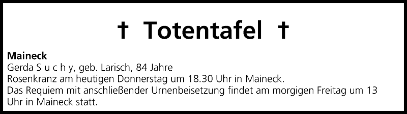  Traueranzeige für Totentafel vom 29.01.2015 vom 29.01.2015 aus MGO