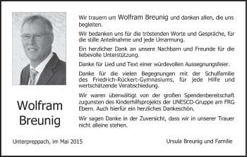 Anzeige von Wolfram Breunig von MGO