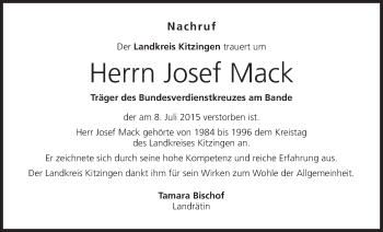Anzeige von Josef Mack von MGO