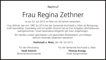 Anzeige von Regina Zethner von MGO