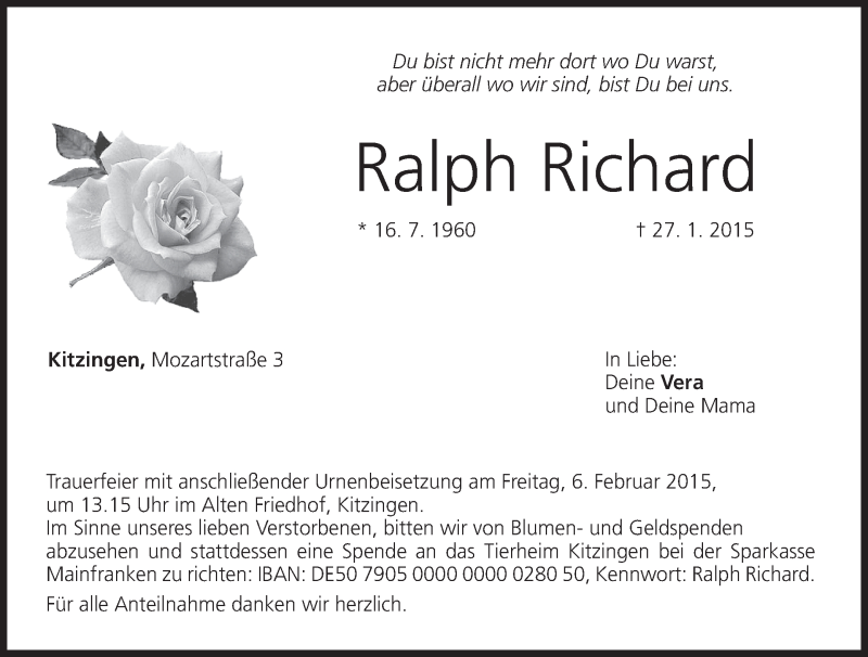  Traueranzeige für Ralph Richard vom 04.02.2015 aus MGO