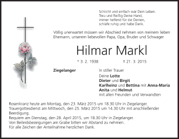 Anzeige von Hilmar Markl von MGO