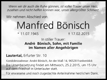 Anzeige von Manfred Bönisch von MGO