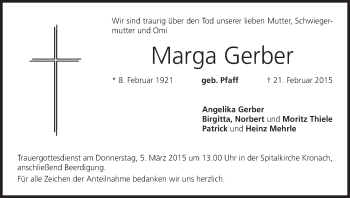 Anzeige von Marga Gerber von MGO