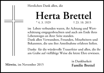 Anzeige von Herta Brettel von MGO