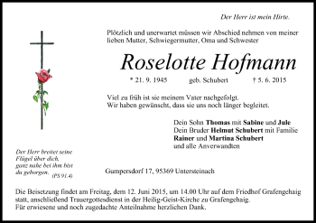 Anzeige von Roselotte Hofmann von MGO