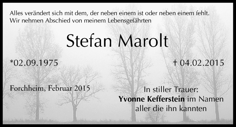  Traueranzeige für Stefan Marolt vom 09.02.2015 aus MGO