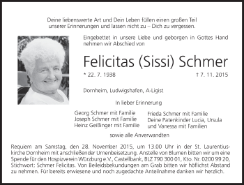 Anzeige von Felicitas Schmer von MGO