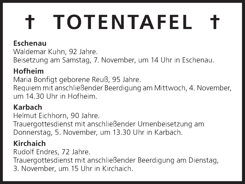  Traueranzeige für Totentafel vom 03.11.2015 vom 03.11.2015 aus MGO