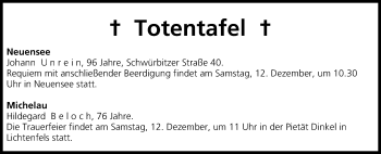 Anzeige von Totentafel vom 12.12.2015 von MGO
