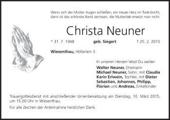Anzeige von Christa Neuner von MGO