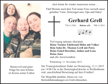 Anzeige von Gerhard Grell von MGO