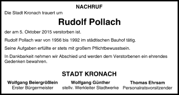 Anzeige von Rudolf Pollach von MGO
