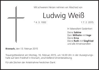 Anzeige von Ludwig Weiß von MGO