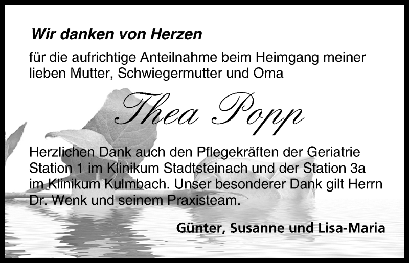  Traueranzeige für Thea Popp vom 31.01.2015 aus MGO