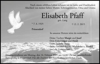 Anzeige von Elisabeth Pfaff von MGO
