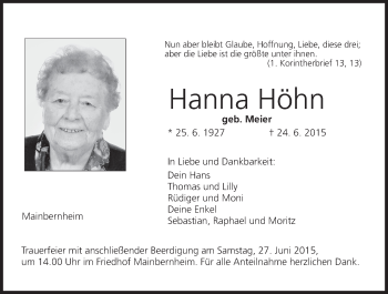 Anzeige von Hanna Höhn von MGO