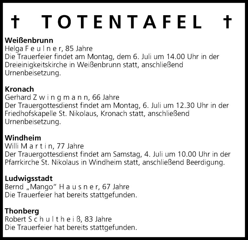  Traueranzeige für Robert Schultheiß vom 04.07.2015 aus MGO