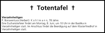 Anzeige von Totentafel, vom 06.06.2015 von MGO