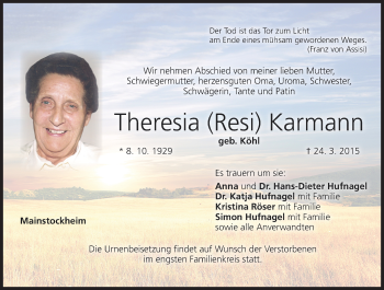 Anzeige von Theresia Karmann von MGO