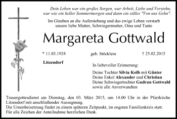 Anzeige von Margareta Gottwald von MGO