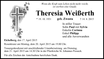 Anzeige von Theresia Weißerth von MGO