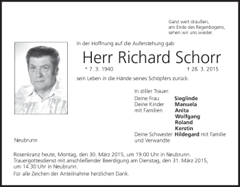 Anzeige von Richard Schorr von MGO