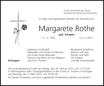 Anzeige von Margarete Roth von MGO