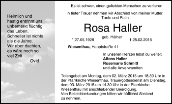 Anzeige von Rosa Haller von MGO