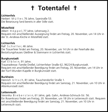 Anzeige von Totentafel vom 20.11.2015 von MGO