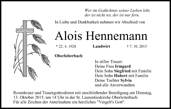 Anzeige von Alois Hennemann von MGO