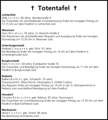Anzeige von Totentafel vom 05.03.2015 von MGO