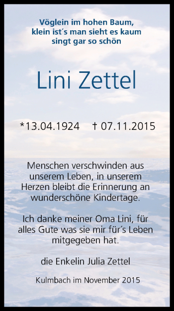 Anzeige von Lini Zettel von MGO