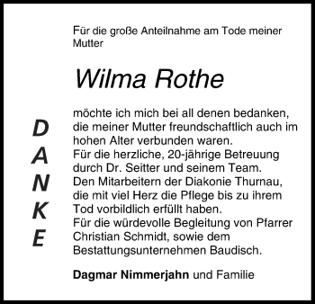 Anzeige von Wilma Rothe von MGO
