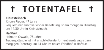 Anzeige von Totentafel vom 31.08.2015 von MGO