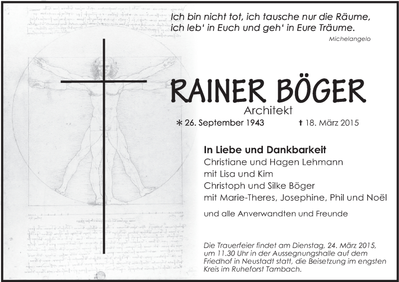  Traueranzeige für Rainer Böger vom 21.03.2015 aus MGO