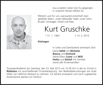 Anzeige von Kurt Gruschke von MGO
